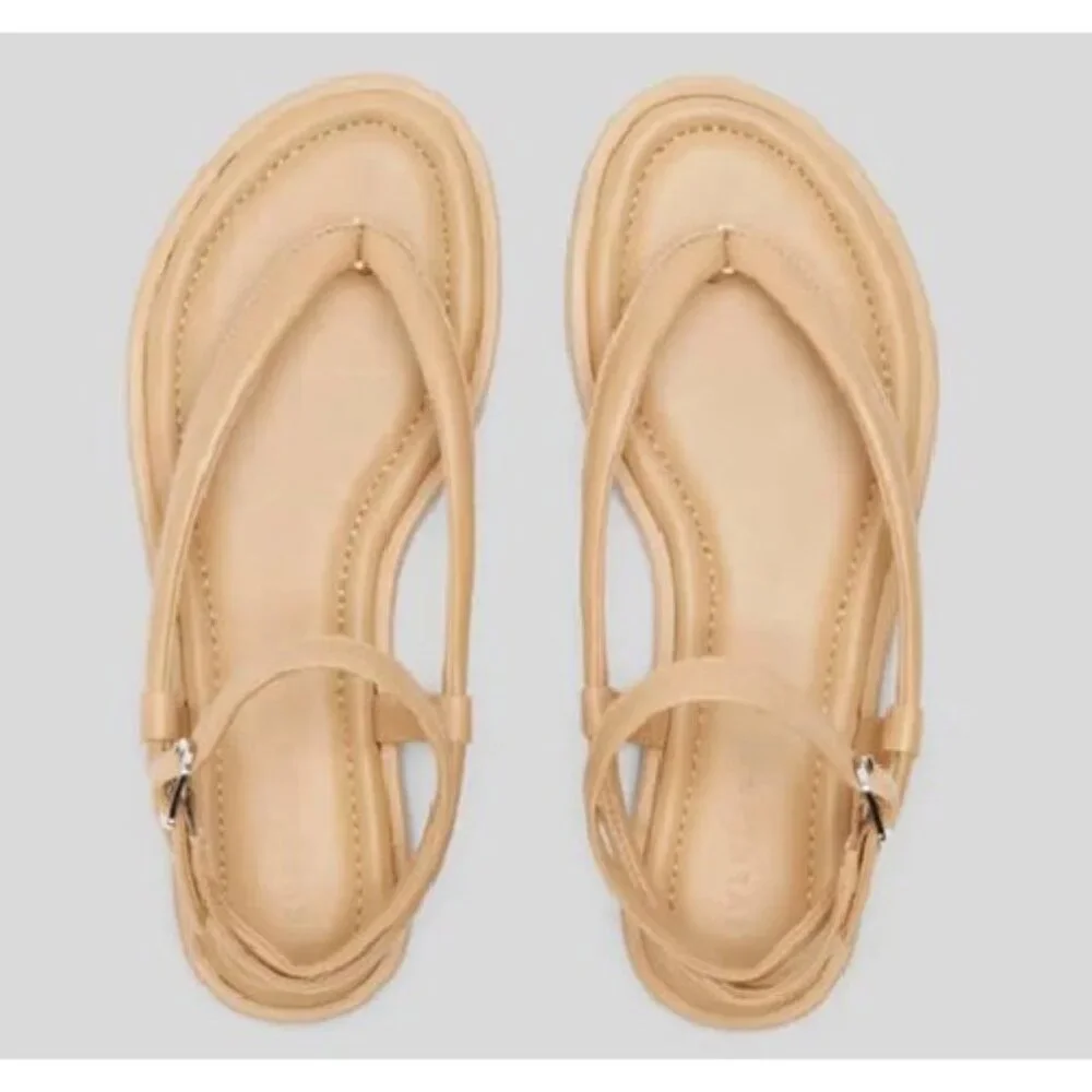 Everlane The Endless Summer Sandal sz 6.5 Light Taupe Leather Thong Ankle Strap - Picture 3 of 3